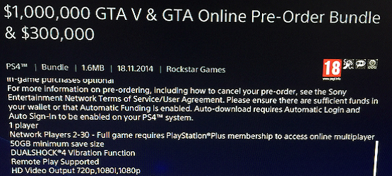 GTA 5 PS4 Size at 50GB of HDD Space